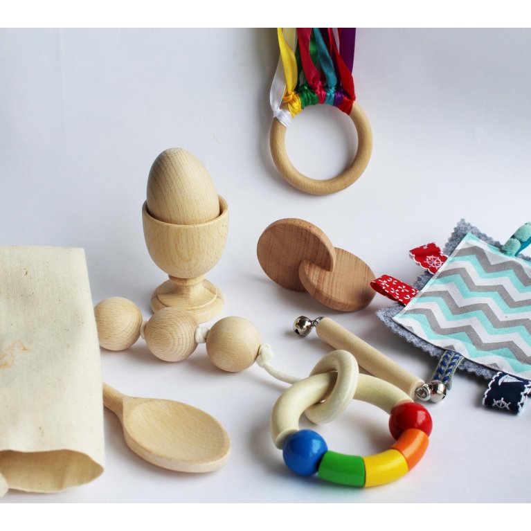 Kit Juguetes de madera para bebé hechos a mano método Montessori y Waldorf - Mamá Luz